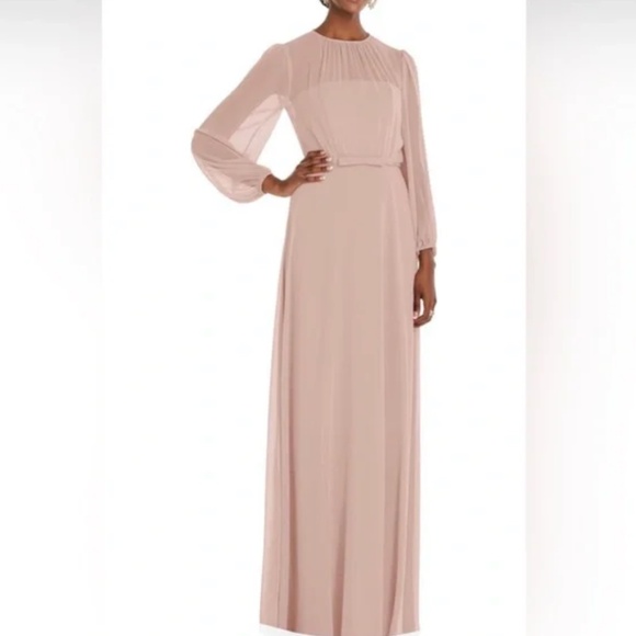Dessy Collection Women's Long-Sleeve Chiffon Gown - Toasted Sugar - Picture 1 of 7